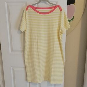 We Yellow,wht striped tshirt short sleeve coral collar cotton blend dress SzXL